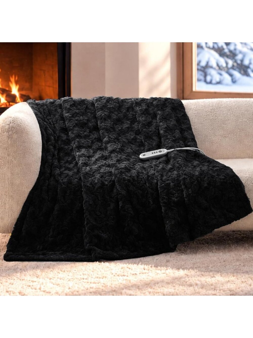 Cozy Heated Electric Throw Blanket, 50"x60", Faux Fur, 8 Heat Levels, Timer